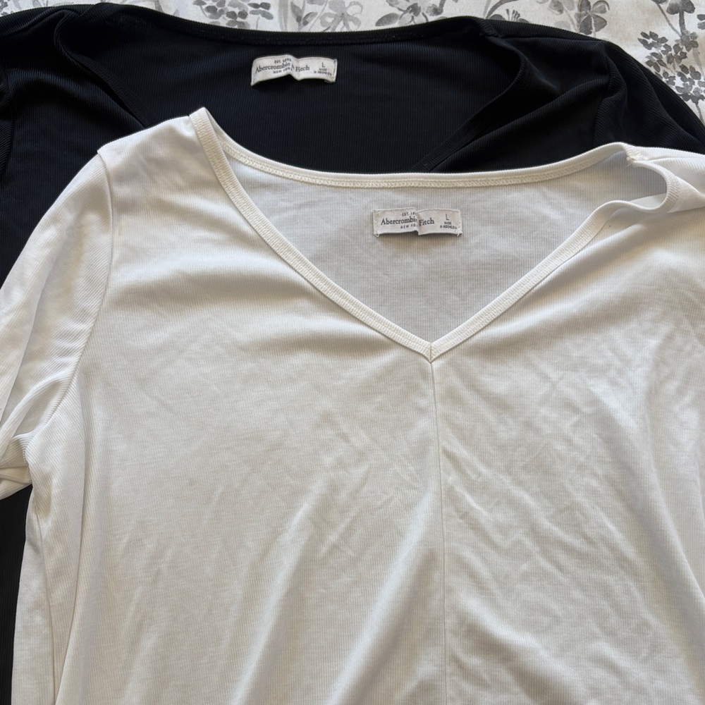 Abercrombie & Fitch White and Black V-Neck Tops